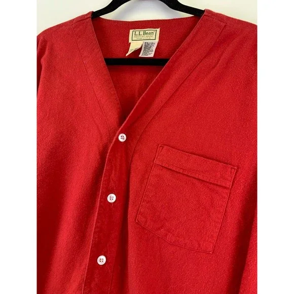 LL Bean Vintage Red Flannel Night Shirt Button 100% Cotton Chest Pocket Mens XL - Picture 3 of 10